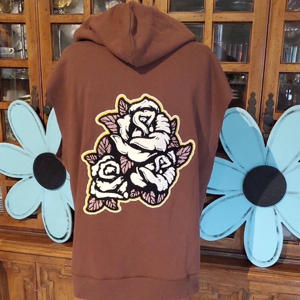 Forever 21 Brown Hoodie with Yellow and White Print